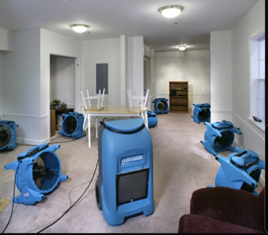 Air movers and dehumidifier setup for Water Extraction & Removal in Loudon